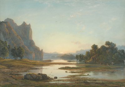 川の風景に沈む夕日 作： Francis Danby