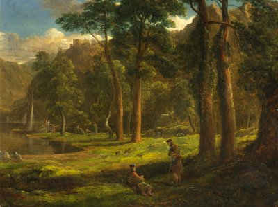山の谷間にたたずむ戦士たち 1824年頃 パルプボードに油彩 作： Francis Danby