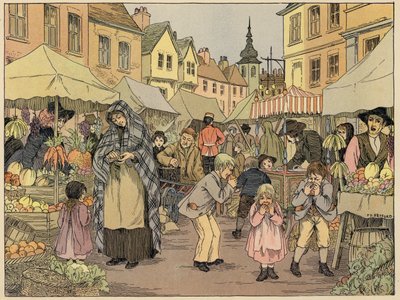 ベッドフォードのお店の本フルーツ屋台（カラーリトグラフ） 作： Francis Donkin Bedford