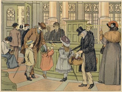 ベッドフォードのショップ・ブックパの銀行（カラーリトグラフ） 作： Francis Donkin Bedford