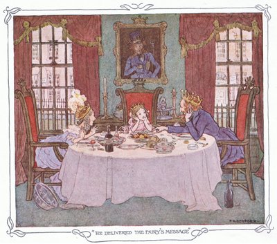 彼は妖精のメッセージを伝えた（1940年頃、Warne  Co社発行の『The Magic Fishbone』より）。 作： Francis Donkin Bedford