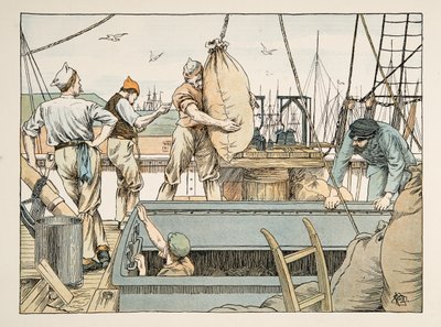 港湾労働者』（『4人と20人の労働者』より）。1900年（カラーリトグラフ） 作： Francis Donkin Bedford