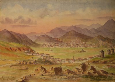 ギリシャ、レムノス島のスマンドリアとコンディアの眺め、1917年4月（紙に水彩画） 作： フランシス・ダブトン橋