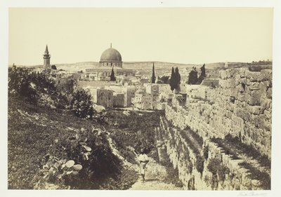 市壁とオマールのモスク、エルサレム、1857 年。 作： Francis Frith