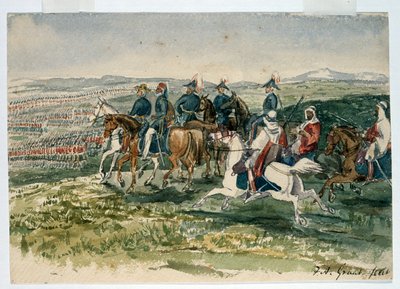 1854年7月6日、アマルデンでケンブリッジ公爵が指揮したオマールパシャとセントアルノー元帥が受け取った衛兵とハイランダー 作： Francis Grant