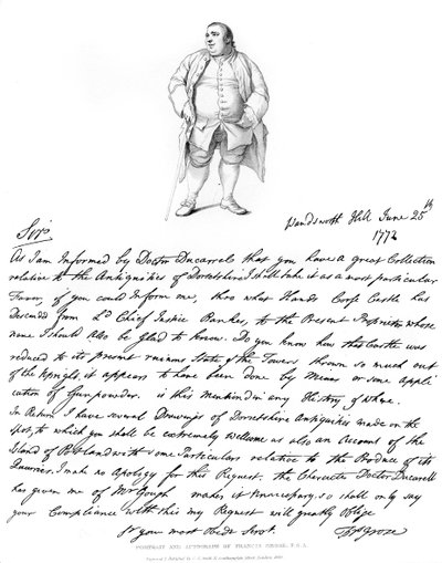 フランシスグロースの手紙と肖像画、1772年、1840年。 作： Francis Grose