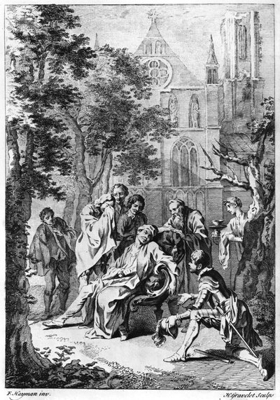 ヒューバートグレイブロ（1699-1773）によって彫刻されたウィリアムシェイクスピア（1564-1616）による「キングジョン」の第5幕のシーンvii 作： Francis Hayman