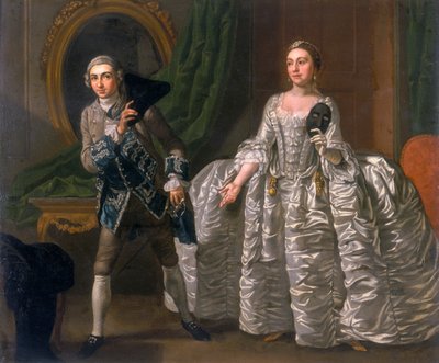 「疑わしい夫のシーンでのデヴィッド・ギャリックとハンナ・プリチャード」、1752 作： Francis Hayman