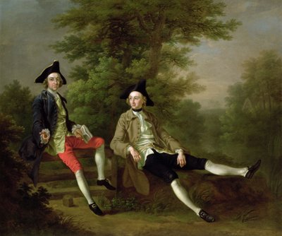 デビッド・ギャリックの肖像（1717-79）（左）とウィリアム・ウィンダムのフェルブリッグ（1717-61）（右）c.1745 作： Francis Hayman