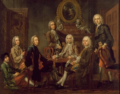 紳士のグループの肖像画、アーティスト、c.1745（キャンバスに油彩） 作： Francis Hayman
