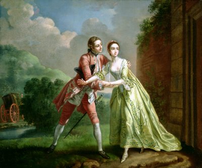 サミュエルリチャードソン（1689-1761）の「クラリッサ」からクラリッサハーロウを誘拐する準備をしているロバートラヴレス 作： Francis Hayman