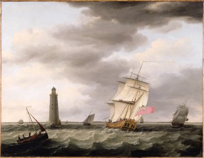 エディストーン灯台を通過する戦争の男、1773年 作： Francis Holman
