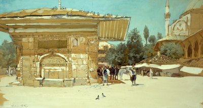 美しい噴水、スクタリ (紙にガッシュ) 作： Francis Hopkinson Smith