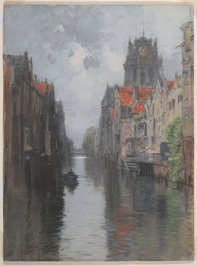 グルートカークの後ろ、ドルドレヒト、1880年代頃（板紙に木炭の上でトイレ） 作： Francis Hopkinson Smith