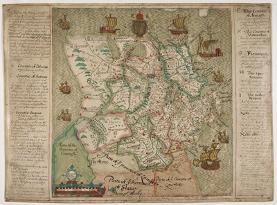 アルスターの地図 (紙にウォッシュを施したペンとインク) 作： Francis Jobson