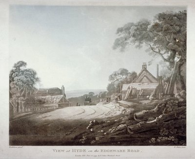 1799 年、ロンドン、エッジウェア ロードの丘の上に馬車が姿を消す 作： Francis Jukes