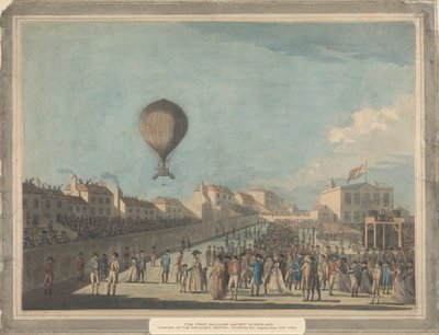 イギリスで最初の気球上昇、1784 年 9 月、ムーアフィールズの砲兵隊場から 作： Francis Jukes
