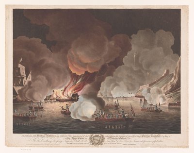 1782 年 9 月 14 日、ジブラルタル沖で船を破壊 1782 年 9 月 14 日、ジブラルタル前の浮遊砲台の破壊 (...) (オブジェクトのタイトル) 作： Francis Jukes