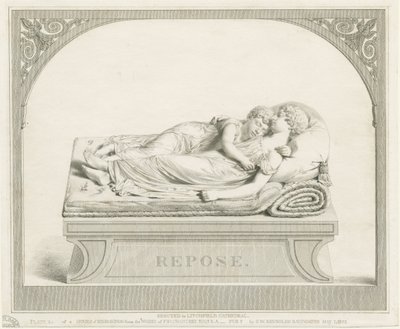 リッチフィールド大聖堂-「眠る子供たち」：エングレーヴィング、nd [c 1823] (プリント) 作： Francis Legatt Chantrey