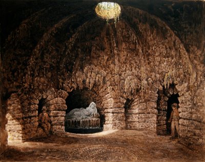 ストアーヘッドの石窟の内部（紙に水彩画） 作： Francis Nicholson