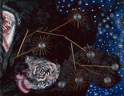 浮気（キャンバスにリポリン、つまようじ、ストロー、ホッチキス、鉛線） 作： Francis Picabia