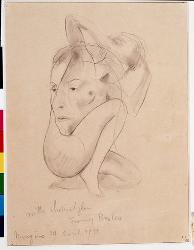裸の女性の身体を重ね合わせた透明な顔。フランシス・ピカビア（1878-1953）の素描 1932 Sun.27X20 cm カンティーニ美術館、マルセイユ 作： Francis Picabia
