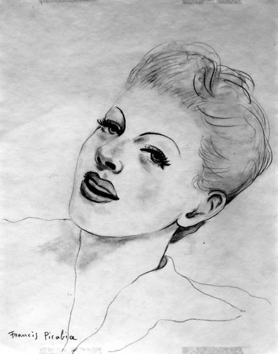 フランシス・ピカビア（1879-1953）による、背もたれにもたれかかる女性の顔。 作： Francis Picabia