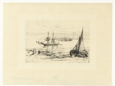 停泊中の船 停泊中のブリッグ 作： Francis Seymour Haden (Sir) (signed by artist)