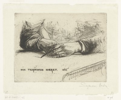チョークで描く両手 クレヨンを持つ手 Hic Terminus Haeret (オブジェクトのタイトル) 作： Francis Seymour Haden (Sir) (signed by artist)