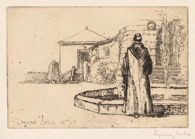 噴水での僧侶、1877年。 作： Francis Seymour Haden