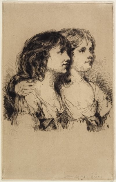 双子のサラとアン・ヘイデン（第2番）、1885 作： Francis Seymour Haden