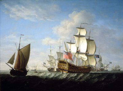海上のイギリス海軍戦隊。フランシス・スウェイン（1725-1782）作、キャンバスに油彩、1740年代末頃。 作： Francis Swaine
