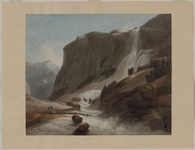 キアヴェンナとスプリューゲン山の間の滝、1784年。 作： Francis Towne