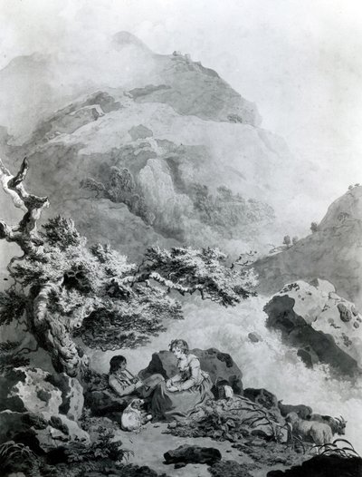 ジャン＝ジャック・ルソーの「ヌーヴェル・エロワーズ」への挿絵1786（ペンとインク、トイレ付き） 作： Francis Wheatley