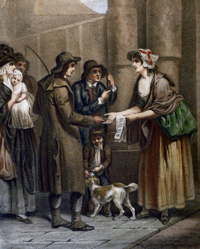 新曲のための楽譜の販売者、フランシス・ウィートリー（1747-1801）の彫刻、イギリス・ロンドンのCriesより 作： Francis Wheatley