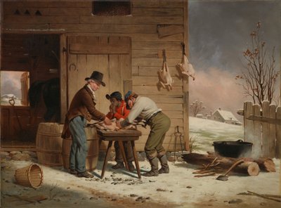 1851年のクリスマス摘採七面鳥の準備。 作： Francis William Edmonds