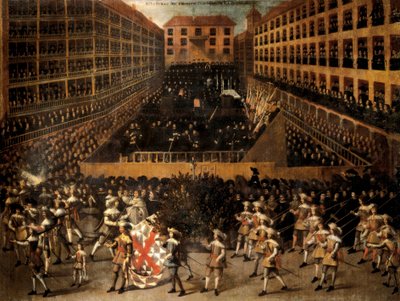 異端審問プロセス、Autodafe。 フランシスコ・リジの絵画 作： Francisco Rizi