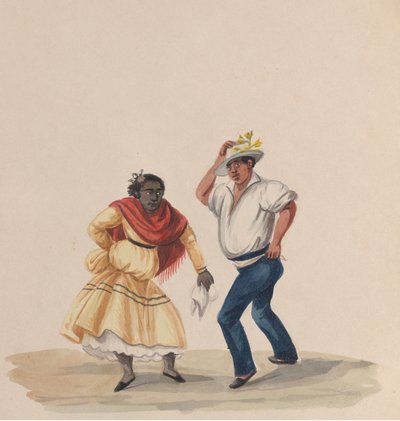ペルーの衣装を描いた一連の素描より、踊る男女、1848年。 作： Francisco