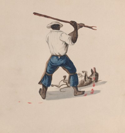 犬を棒で叩く男を後ろから見た図... 1848年頃 作： Francisco