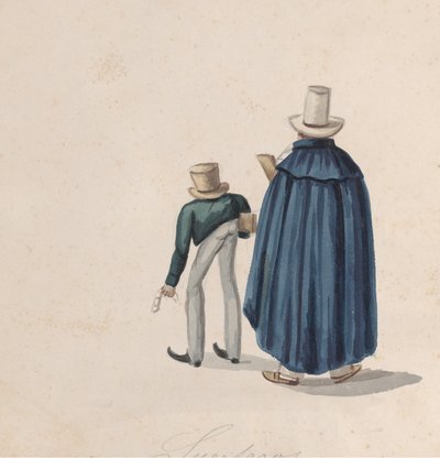 帽子をかぶったペルーの占い師2人を後ろから見た群像... 1848年頃 作： Francisco