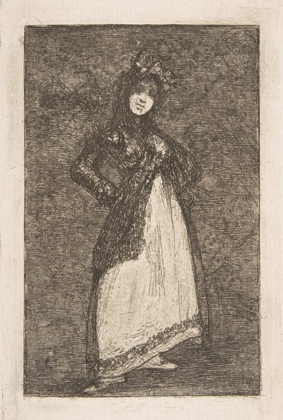 暗い背景のマジャに対して立っているマジャ。 作： Francisco de Goya