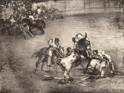 「ボルドーの雄牛」より、雄牛に捕まったピカドール、1825., 1825. 作： Francisco de Goya
