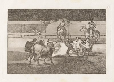 Banderillas of Fire (Banderillas with Firecrackers), Plate 31 from 闘牛 作： Francisco de Goya