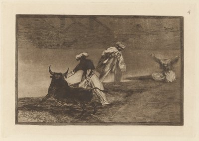 Capean otro encerado (They Play Another with the Cape in the Enclosure)、La tauromaquia のプレート 4 作： Francisco de Goya