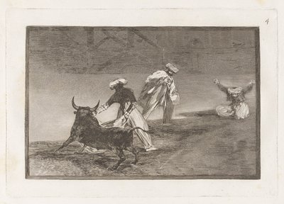 Capean otro encerado (They Play Another with the Cape in the Enclosure)、La tauromaquia のプレート 4 作： Francisco de Goya