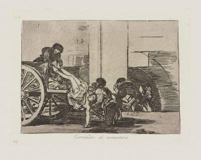墓地への車道。 （墓地へのカートロード。）、pl。 シリーズ「戦争の災害」からの64 作： Francisco de Goya