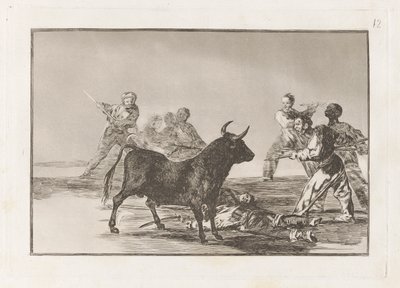 The Rabble Hamstring the Bull with Lances, Sickles, Banderillas and Other Arms, Plate 12 from 闘牛 作： Francisco de Goya