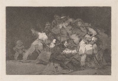 Los disparate (The Proverbs) シリーズの 1 匹の猫と信者のドレスとしても知られる愚か者将軍 作： Francisco de Goya