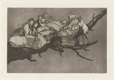 無意味なばかげた (ばかげた愚かさ)、シリーズ Los disparates (Los proverbios) からの Andarse por las ramas (枝の間を行く) としても知られています。 作： Francisco de Goya