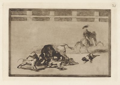 Echan perros al toro (They Loose Dogs on the Bull), Plate 25 from La tauromaquia 作： Francisco de Goya